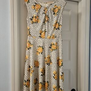 Maggy London Yellow Floral Polka Dot Midi Dress